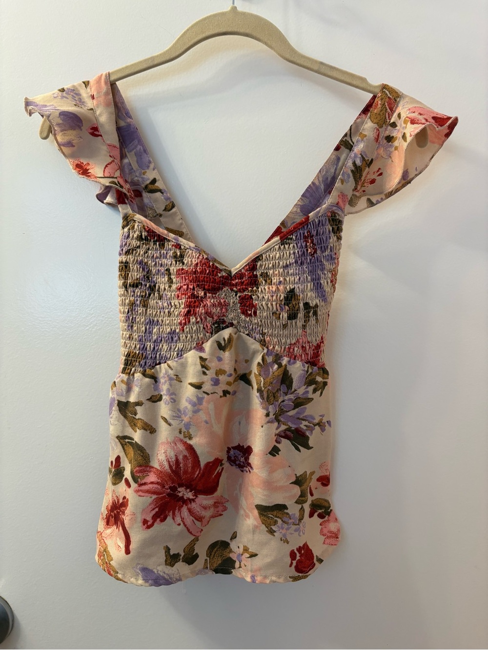 B.O.G Collective Floral Ruffle Strap Smocked Tank Top - Pink Small Like New